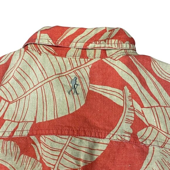 Royal Robbins Hawaiian Aloha M Shirt Bamboo Bird Of Paradise Taro Leaves Orange - Picture 12 of 13